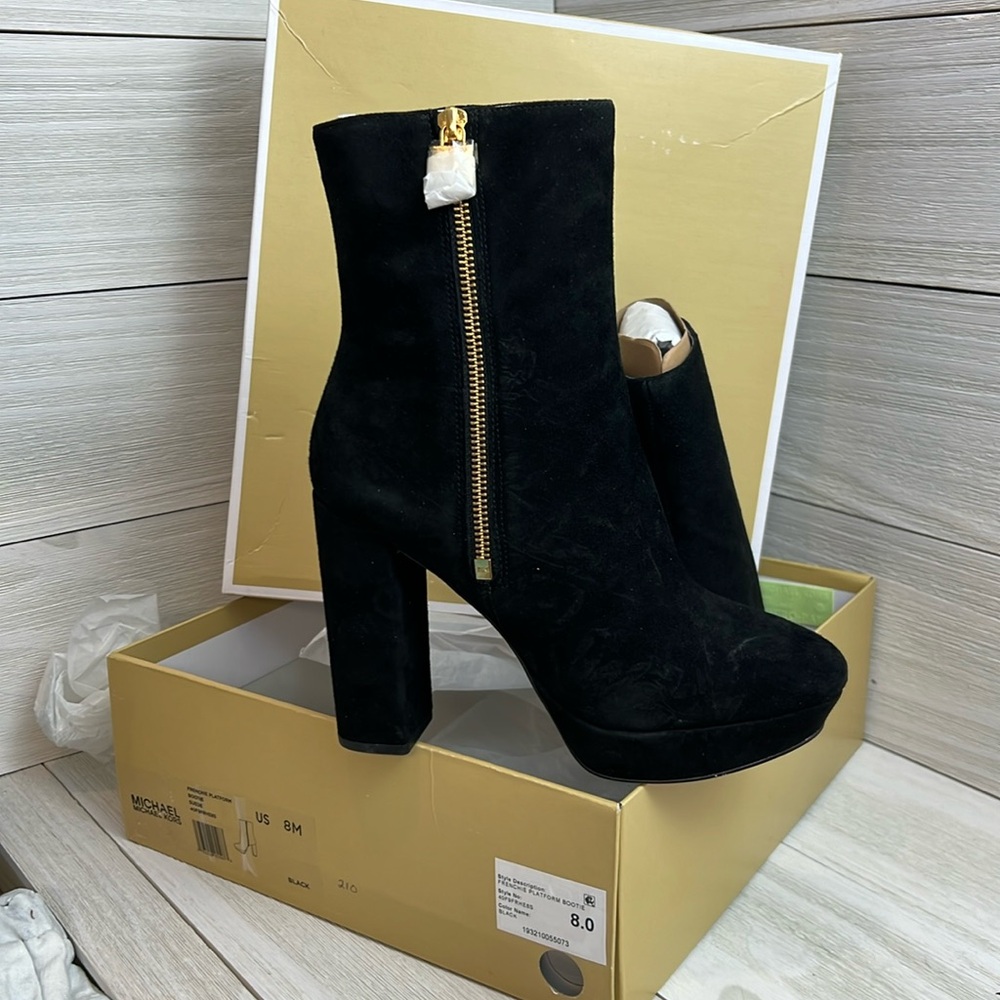Michael Kors Frenchmen Platform Bootie Black Suede size 8